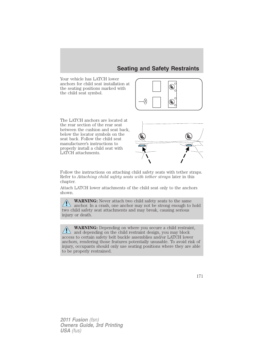 Seating and safety restraints | FORD 2011 Fusion v.3 User Manual | Page 171 / 374