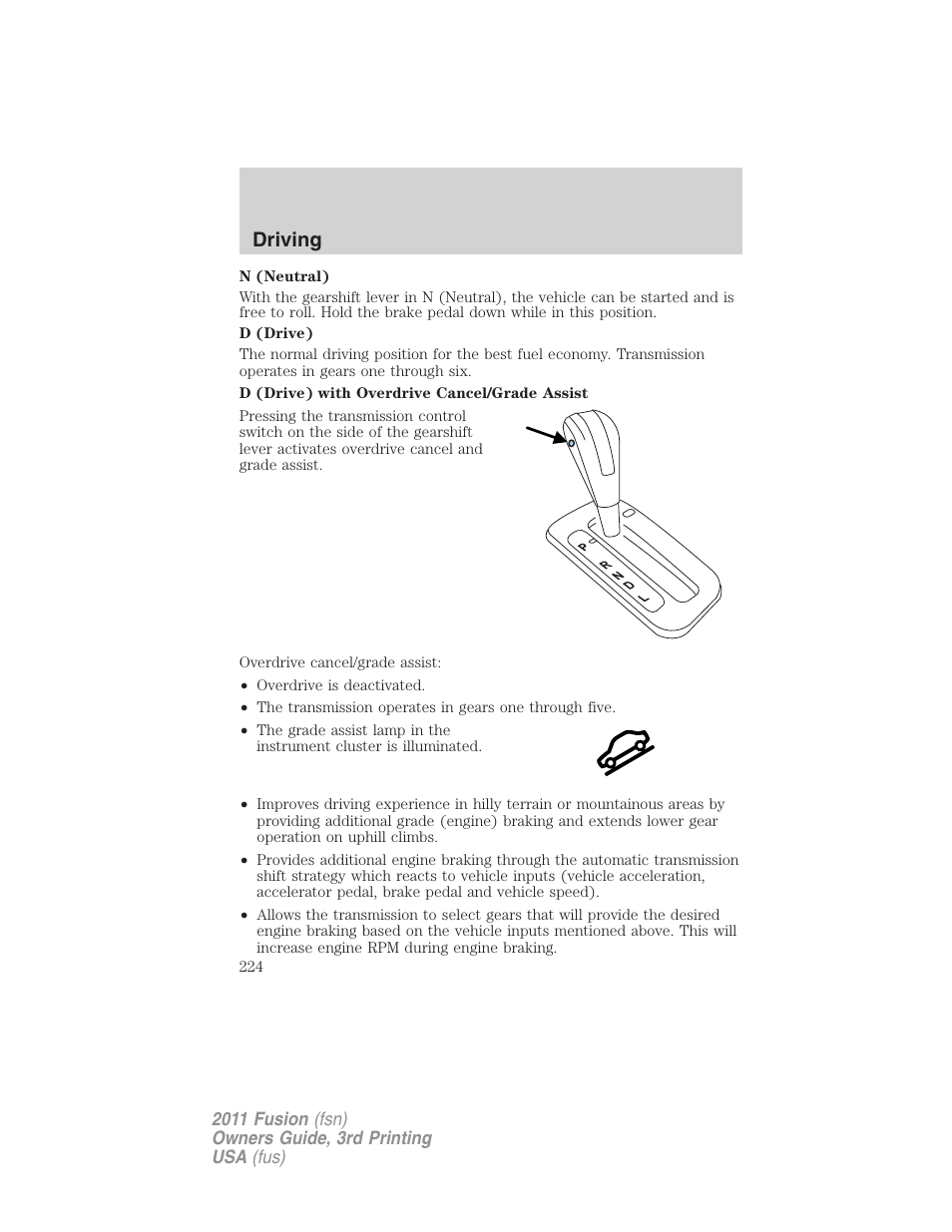 Driving | FORD 2011 Fusion v.3 User Manual | Page 224 / 374