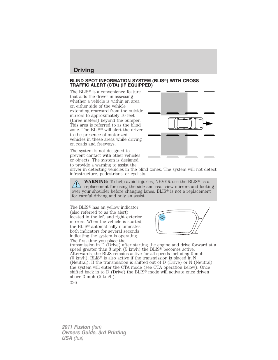 Driving | FORD 2011 Fusion v.3 User Manual | Page 236 / 374