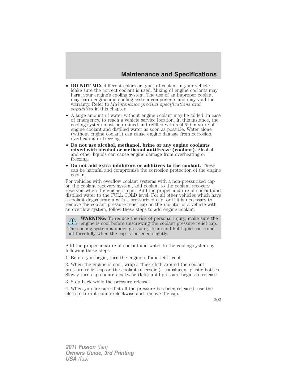 Maintenance and specifications | FORD 2011 Fusion v.3 User Manual | Page 303 / 374