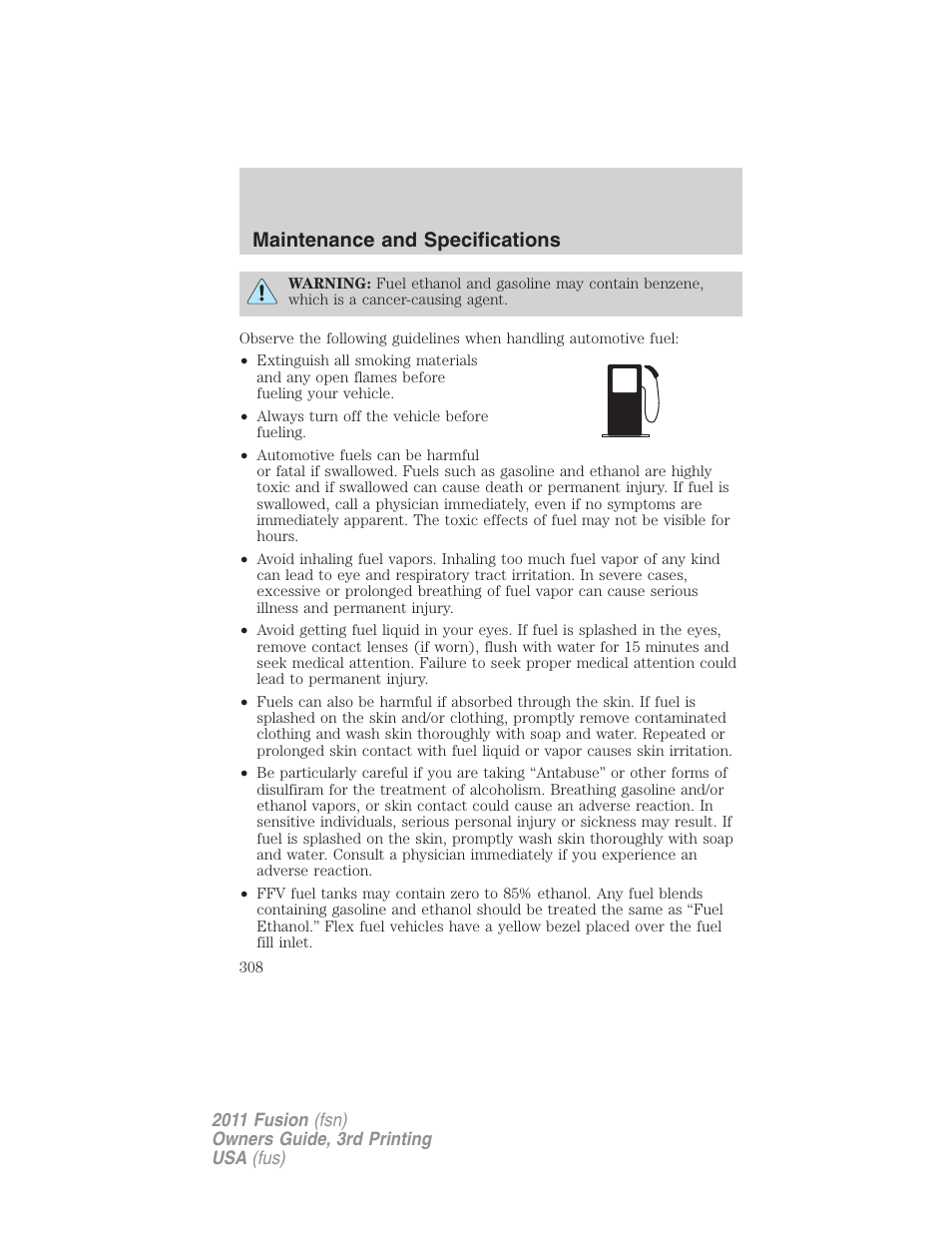 Maintenance and specifications | FORD 2011 Fusion v.3 User Manual | Page 308 / 374