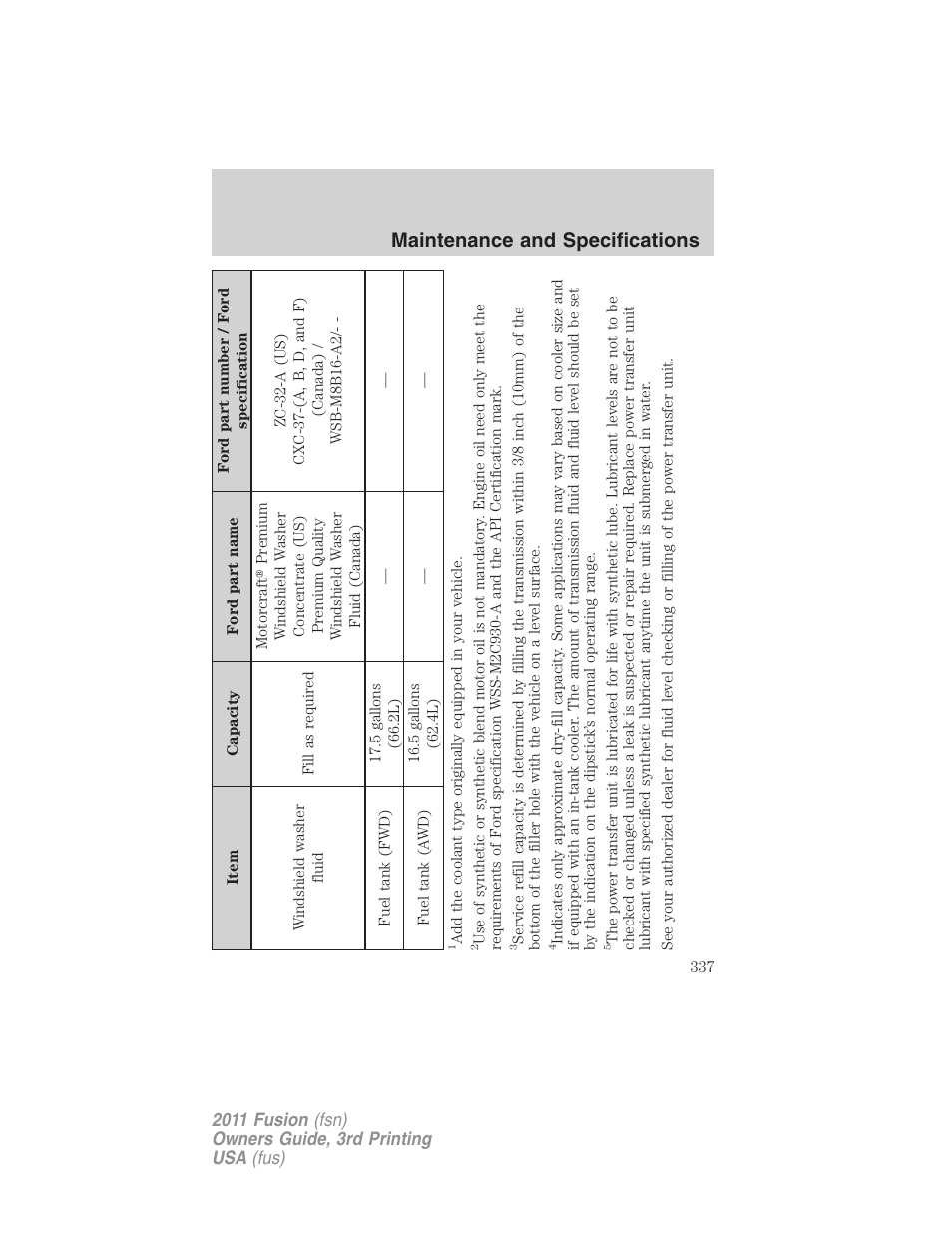 Maintenance and specifications | FORD 2011 Fusion v.3 User Manual | Page 337 / 374