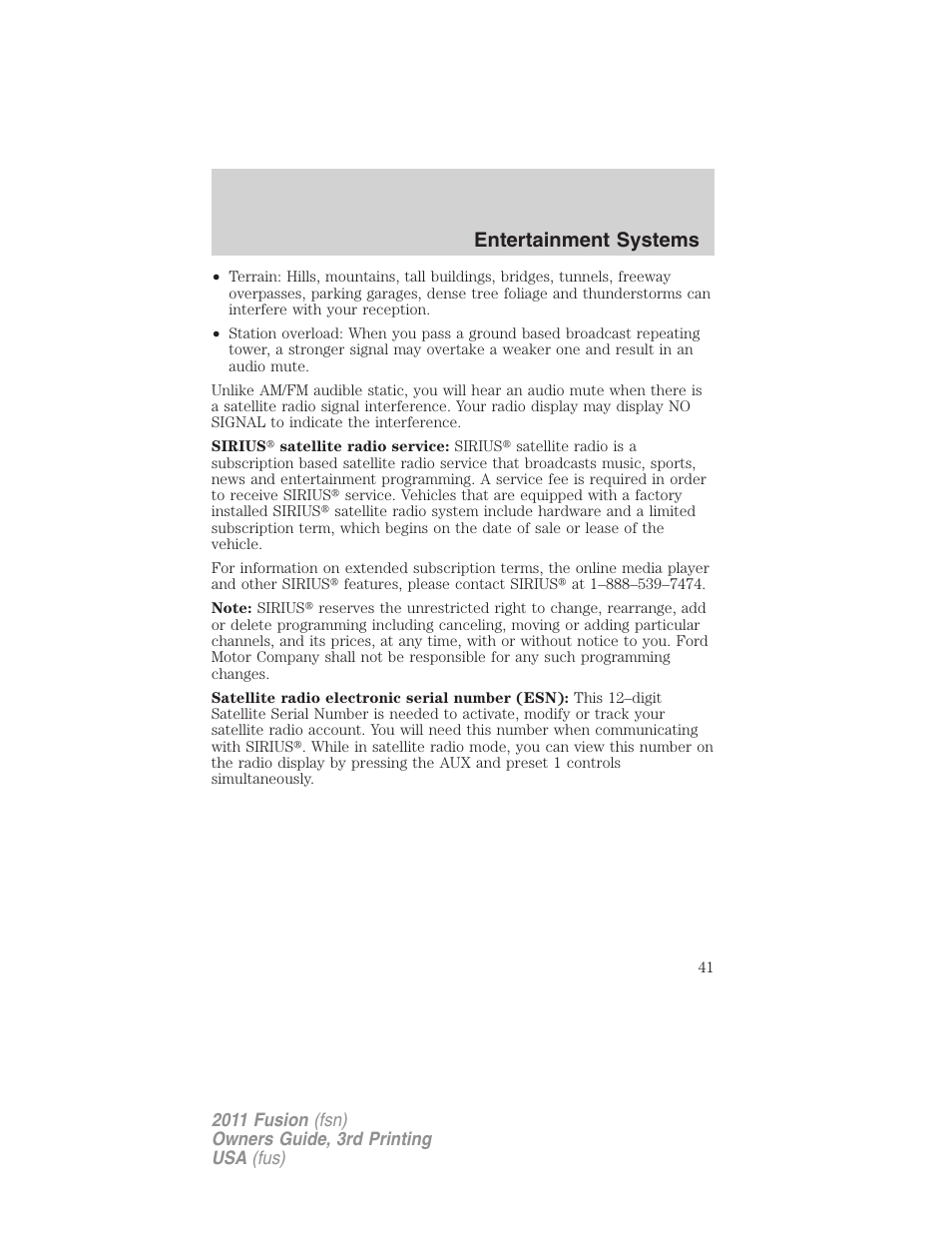 Entertainment systems | FORD 2011 Fusion v.3 User Manual | Page 41 / 374
