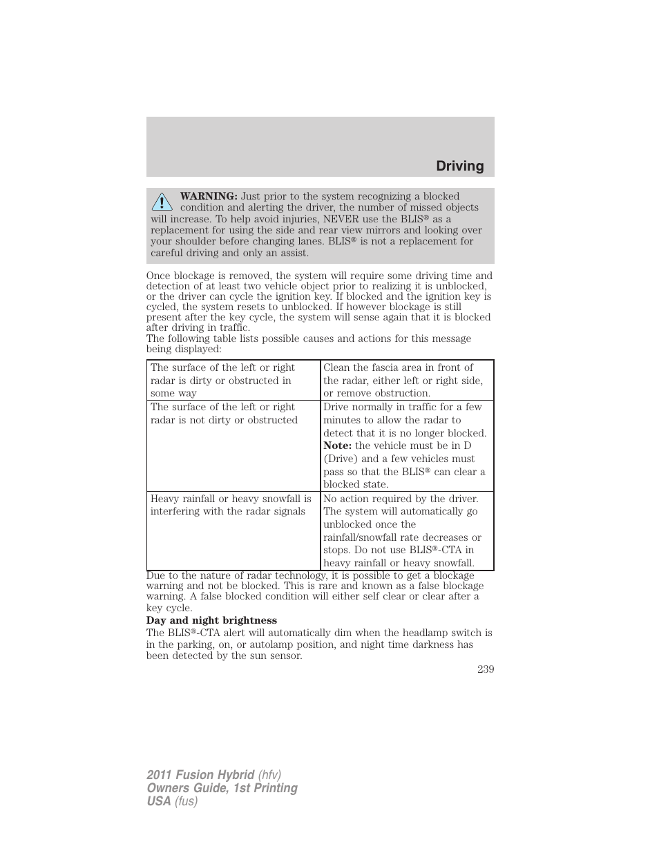 Driving | FORD 2011 Fusion Hybrid v.1 User Manual | Page 239 / 345