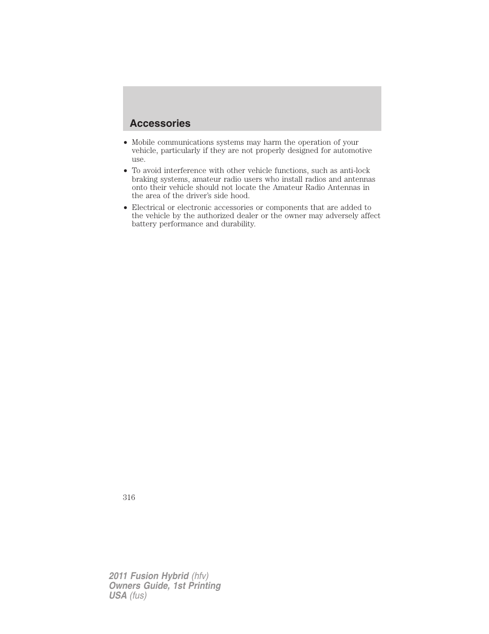 Accessories | FORD 2011 Fusion Hybrid v.1 User Manual | Page 316 / 345
