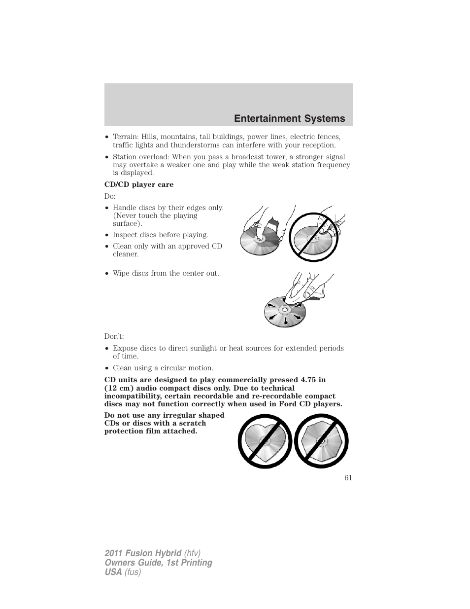 Entertainment systems | FORD 2011 Fusion Hybrid v.1 User Manual | Page 61 / 345