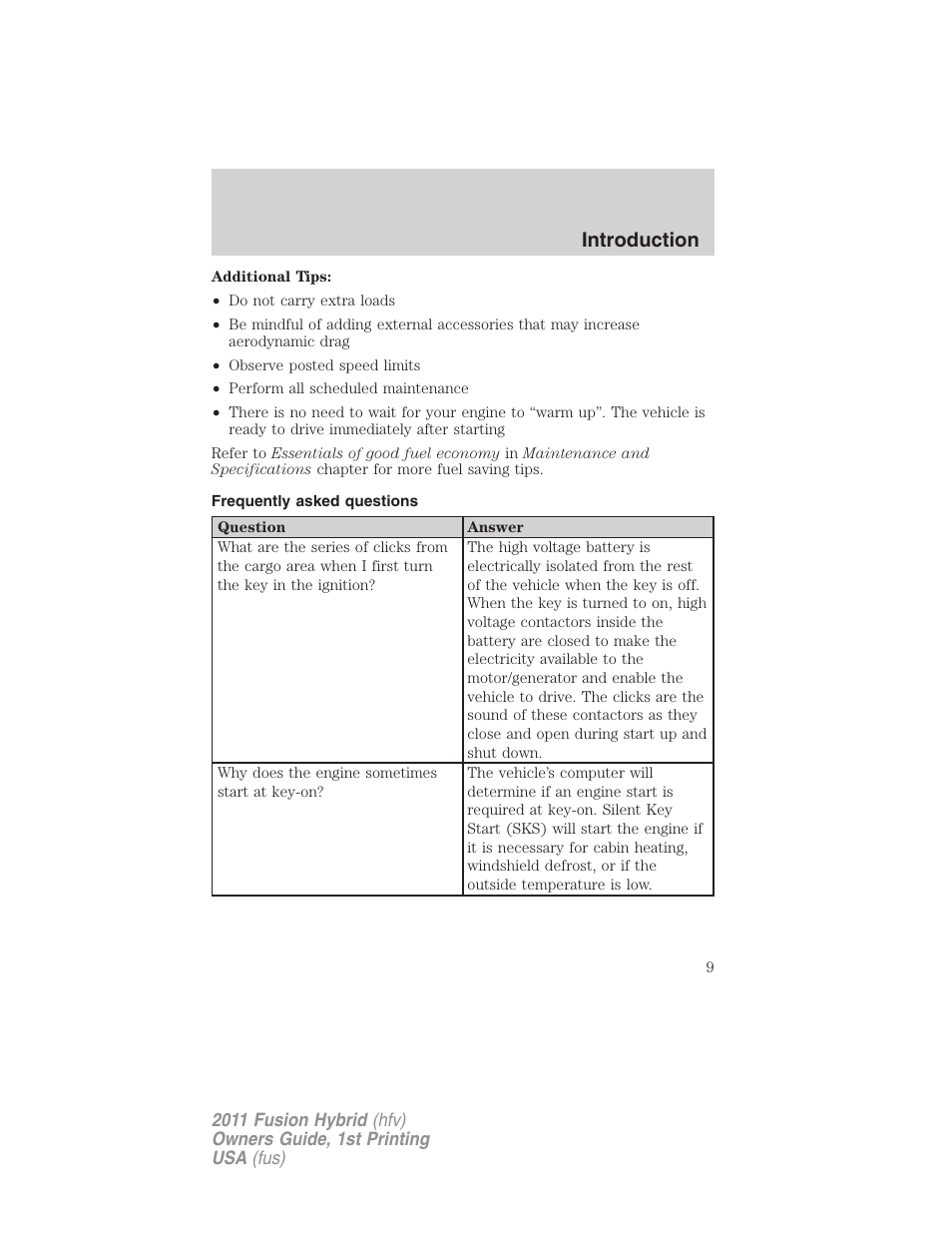 Frequently asked questions, Introduction | FORD 2011 Fusion Hybrid v.1 User Manual | Page 9 / 345