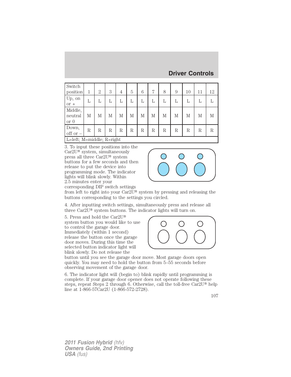 Driver controls | FORD 2011 Fusion Hybrid v.2 User Manual | Page 107 / 345