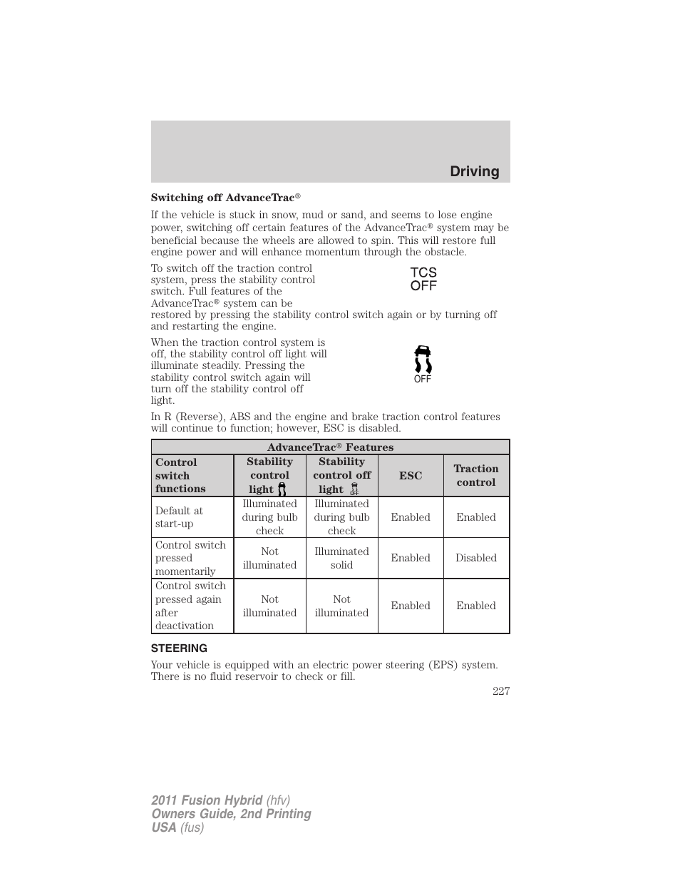 Steering, Driving | FORD 2011 Fusion Hybrid v.2 User Manual | Page 227 / 345