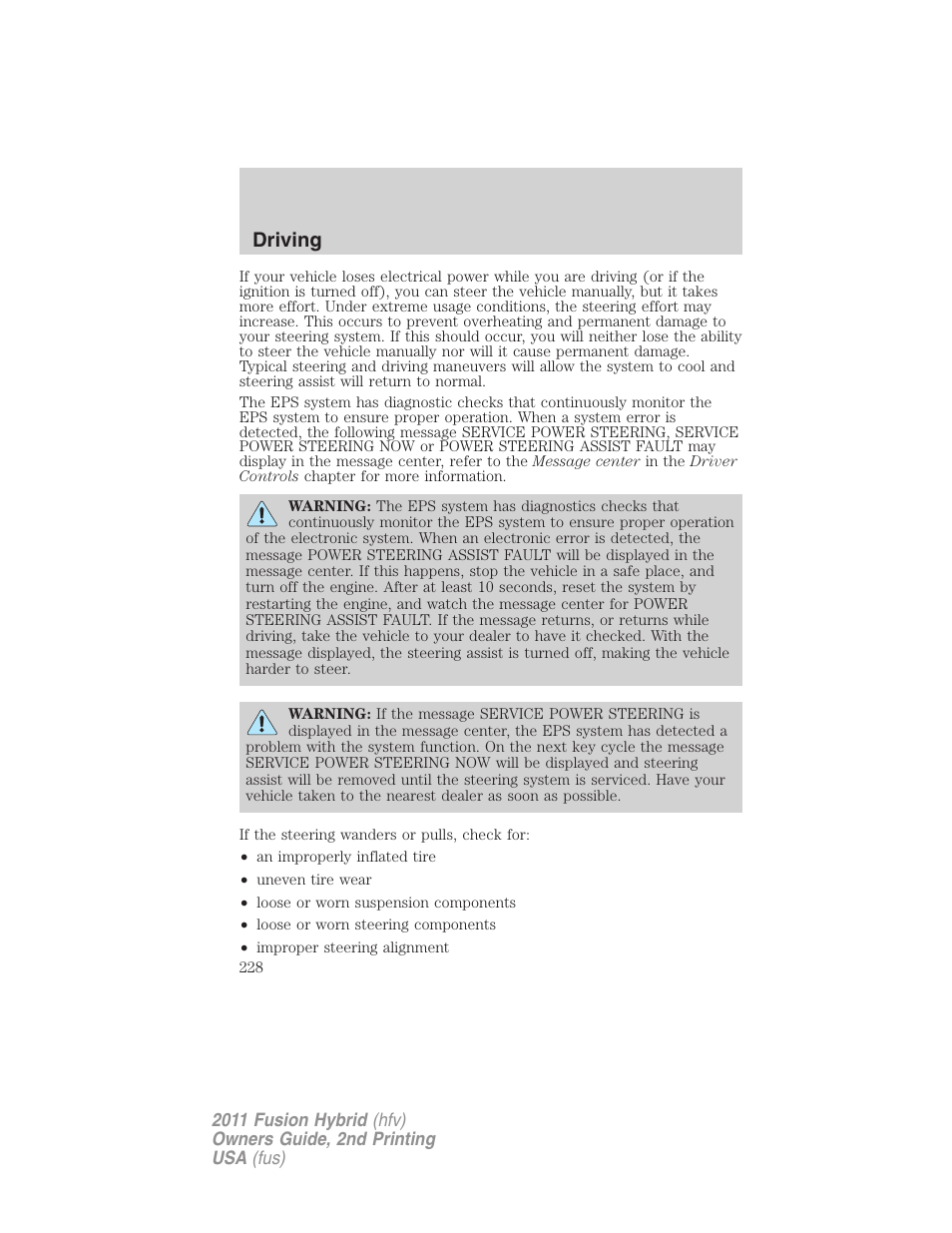 Driving | FORD 2011 Fusion Hybrid v.2 User Manual | Page 228 / 345