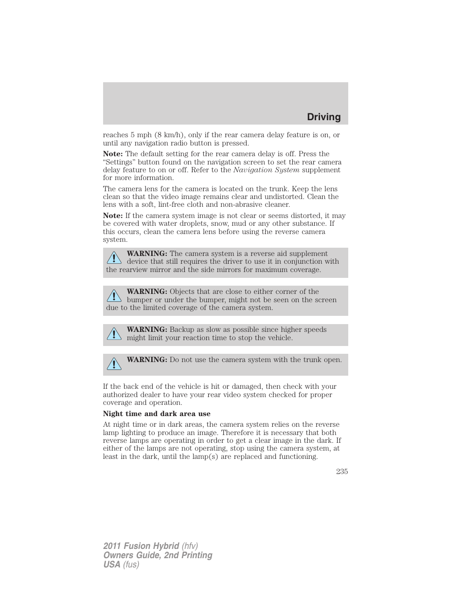 Driving | FORD 2011 Fusion Hybrid v.2 User Manual | Page 235 / 345