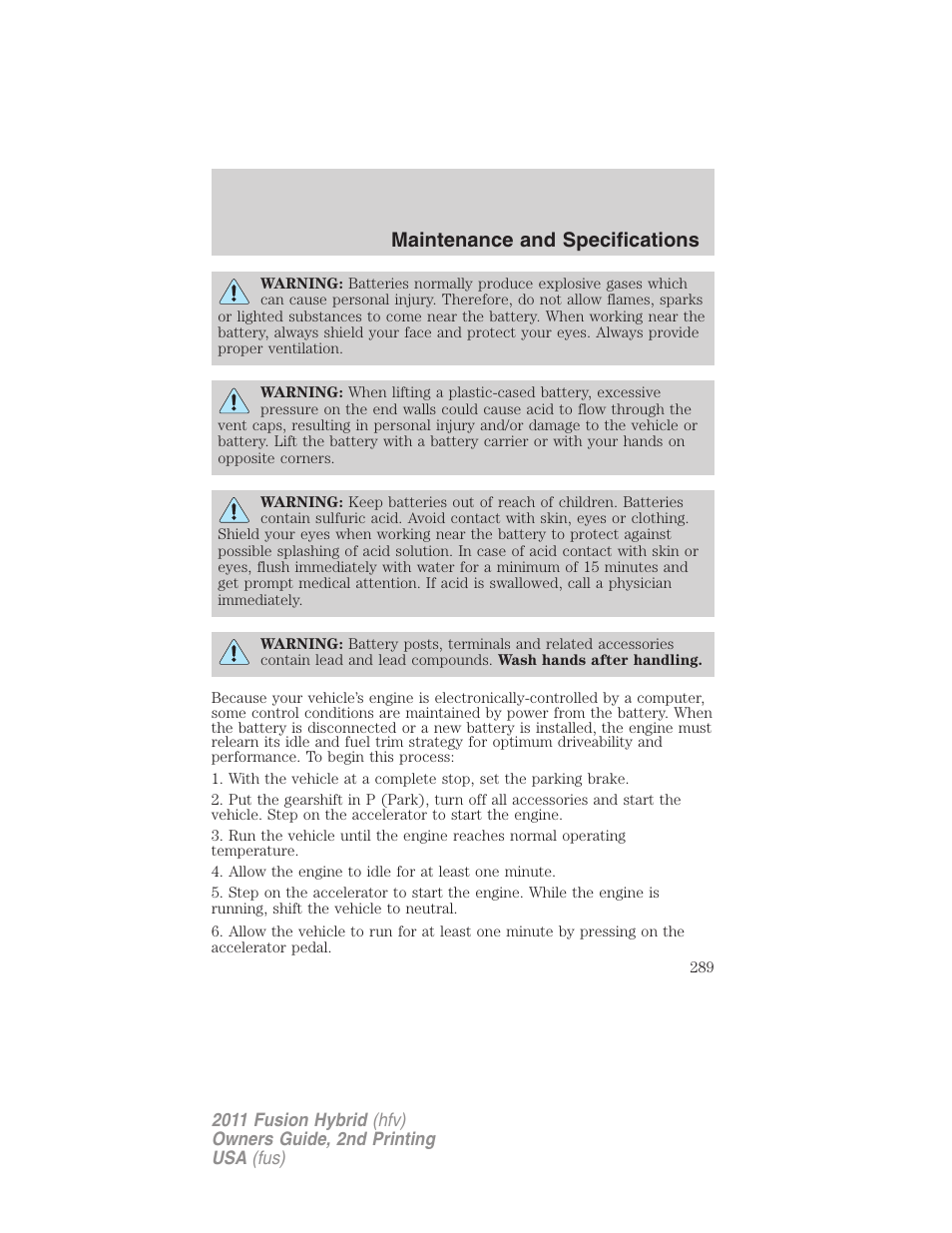 Maintenance and specifications | FORD 2011 Fusion Hybrid v.2 User Manual | Page 289 / 345