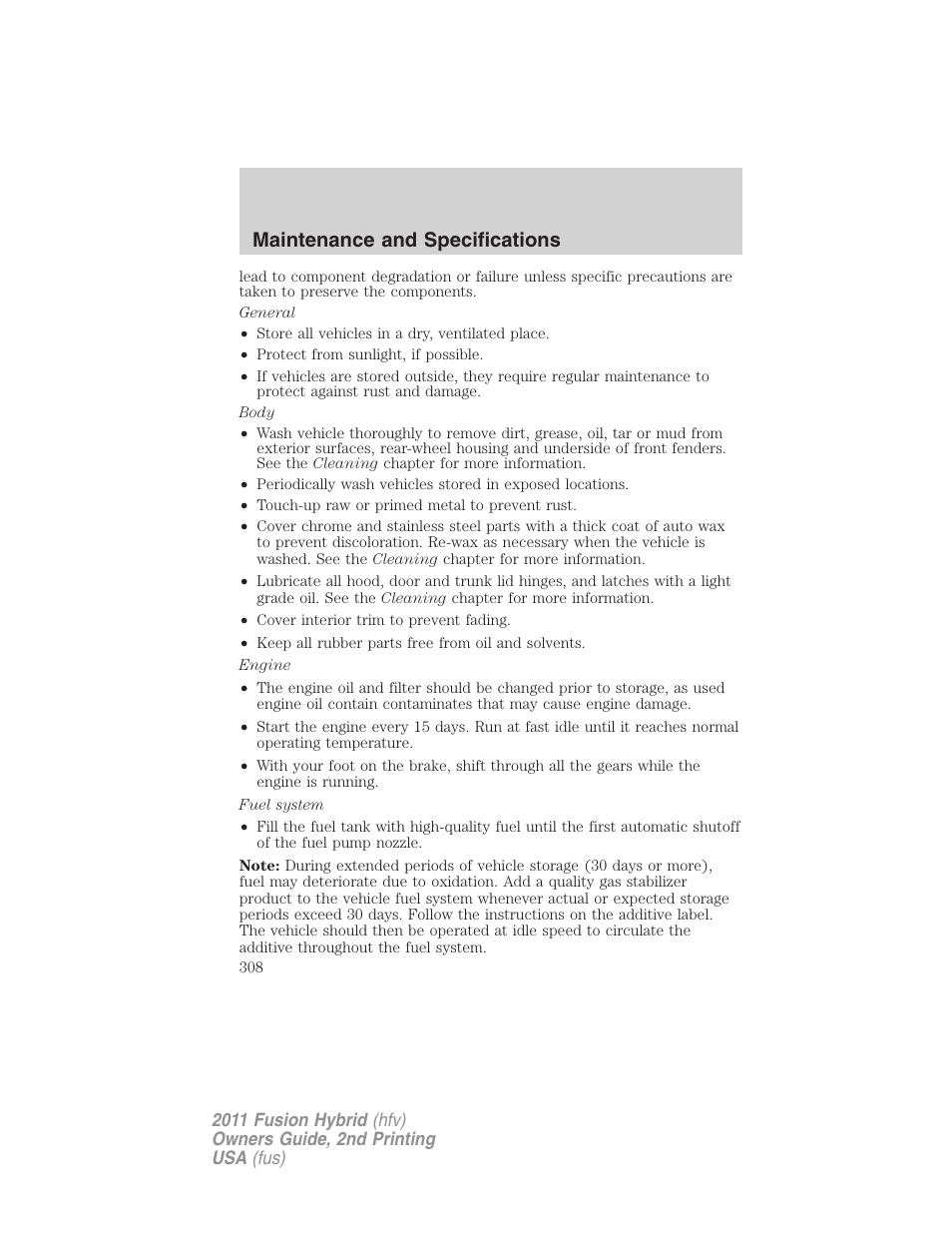 Maintenance and specifications | FORD 2011 Fusion Hybrid v.2 User Manual | Page 308 / 345