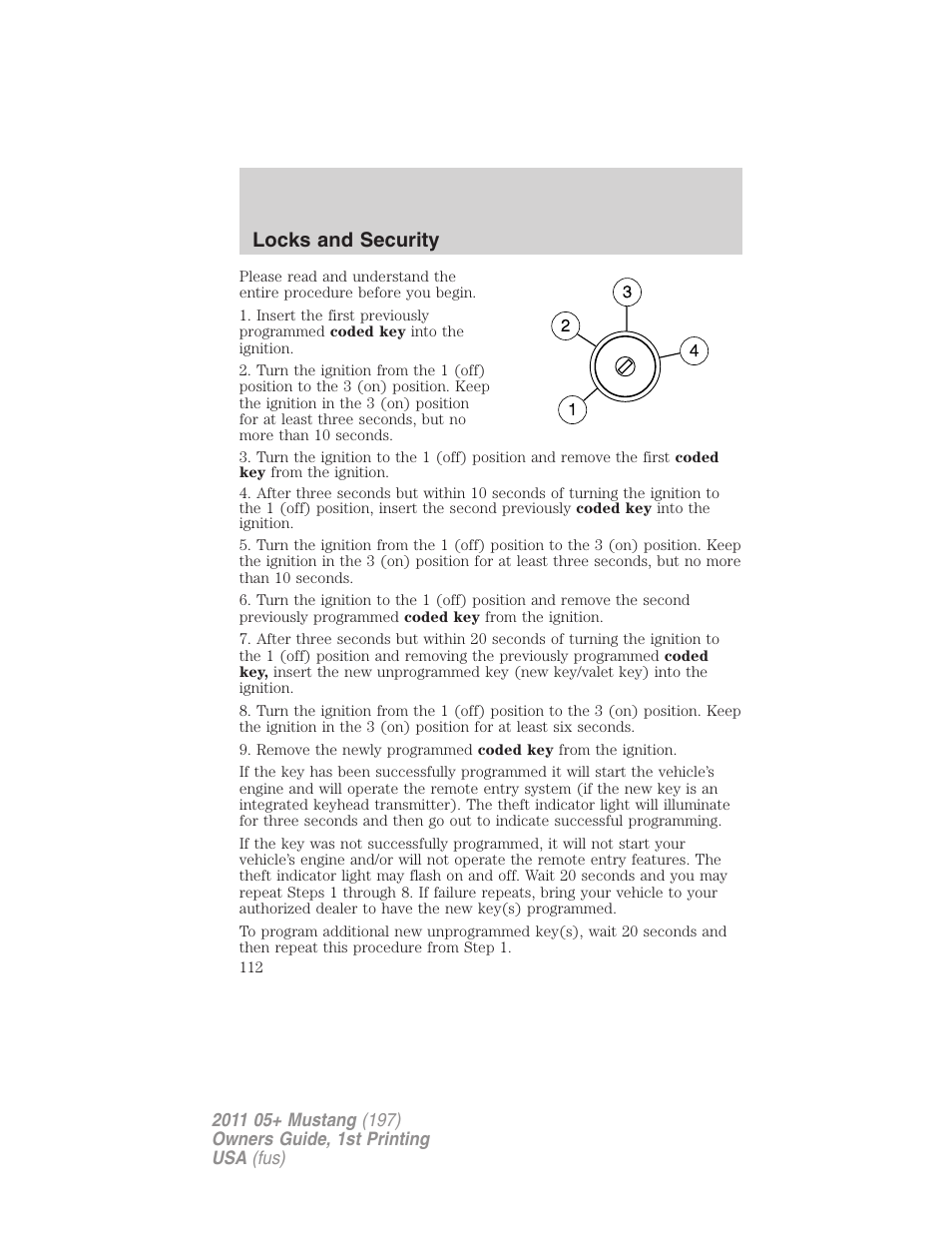 Locks and security | FORD 2011 Mustang v.1 User Manual | Page 112 / 348