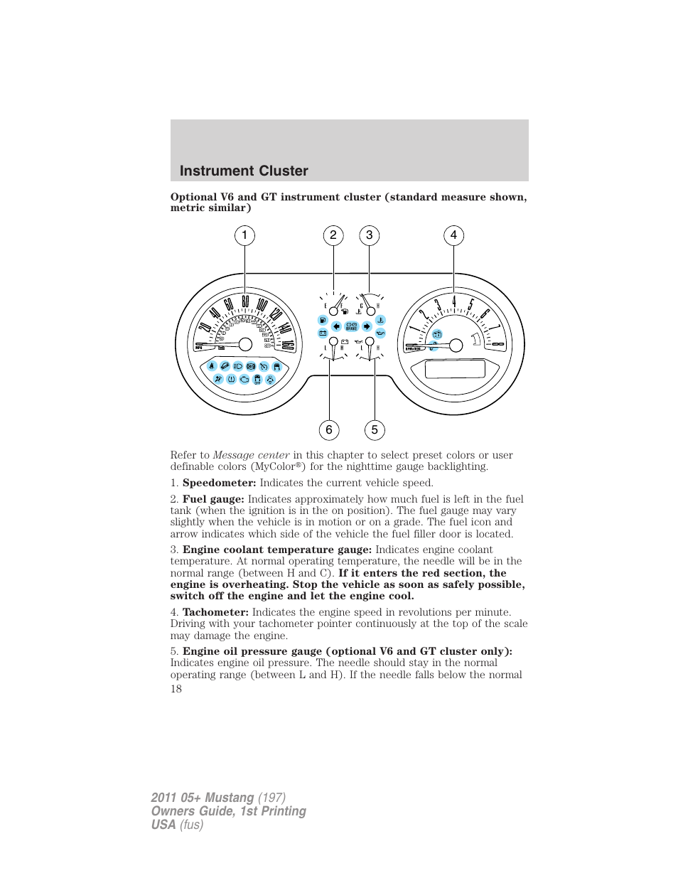 Instrument cluster | FORD 2011 Mustang v.1 User Manual | Page 18 / 348