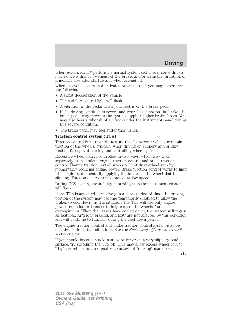 Driving | FORD 2011 Mustang v.1 User Manual | Page 211 / 348