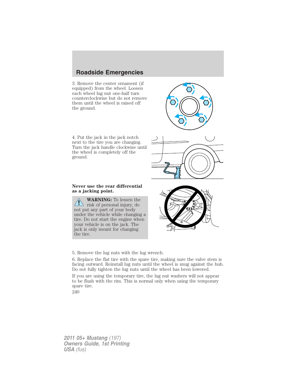 Roadside emergencies | FORD 2011 Mustang v.1 User Manual | Page 240 / 348