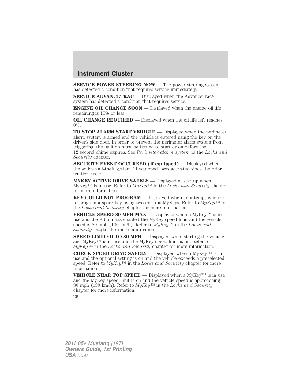 Instrument cluster | FORD 2011 Mustang v.1 User Manual | Page 26 / 348