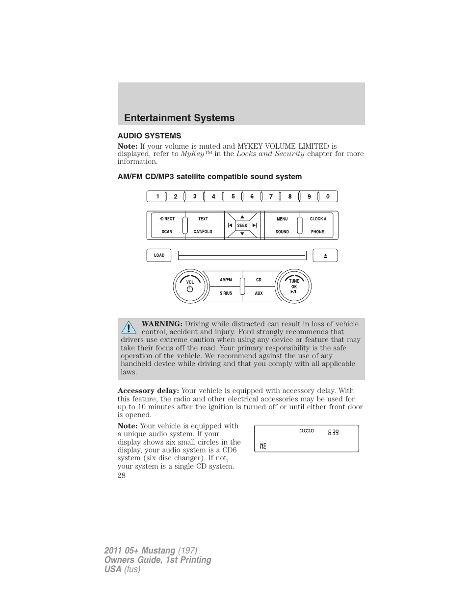 Entertainment systems, Audio systems, Am/fm cd/mp3 satellite compatible sound system | FORD 2011 Mustang v.1 User Manual | Page 28 / 348