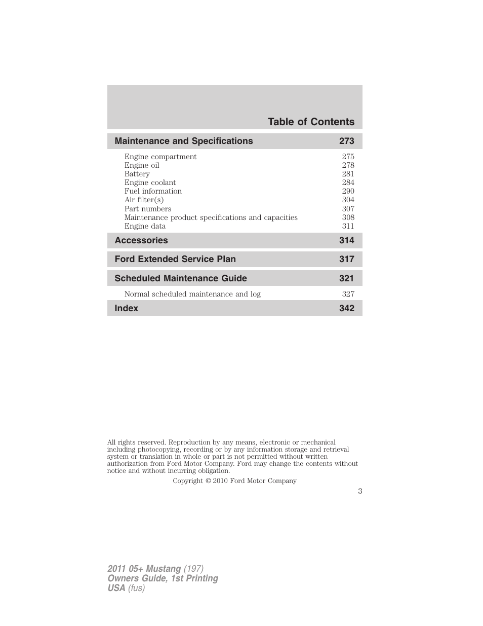 FORD 2011 Mustang v.1 User Manual | Page 3 / 348
