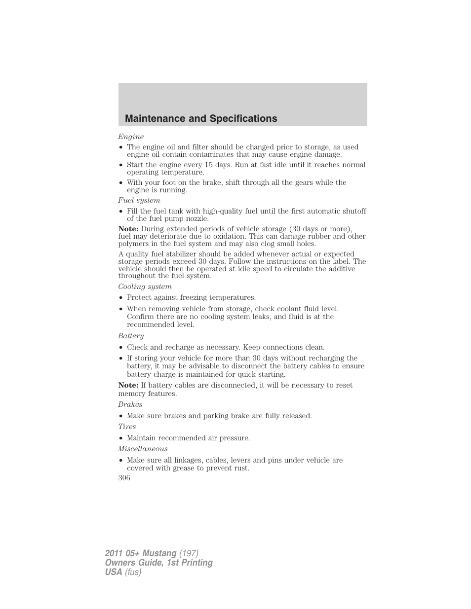 Maintenance and specifications | FORD 2011 Mustang v.1 User Manual | Page 306 / 348