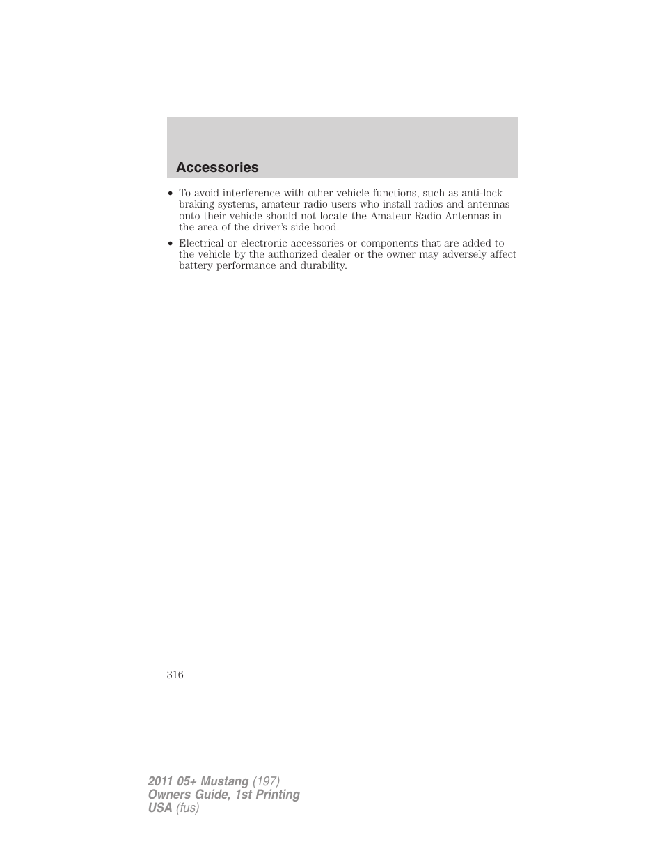 Accessories | FORD 2011 Mustang v.1 User Manual | Page 316 / 348