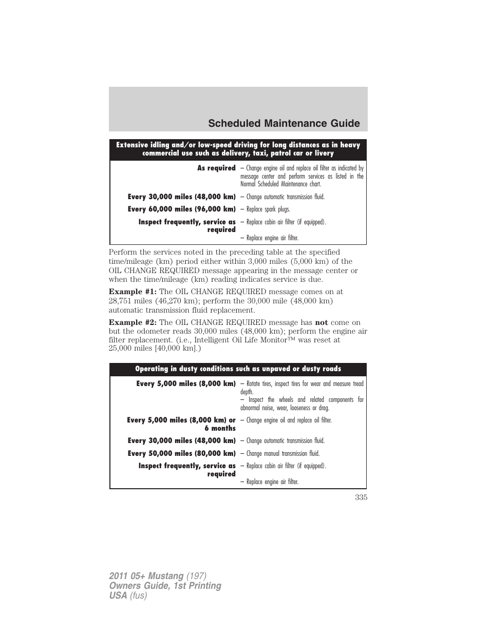 Scheduled maintenance guide | FORD 2011 Mustang v.1 User Manual | Page 335 / 348