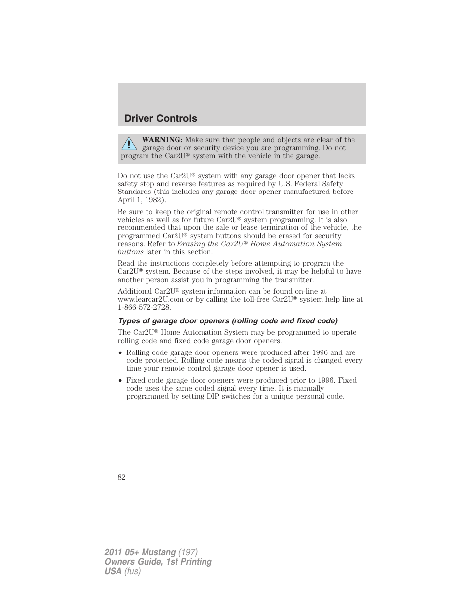 Driver controls | FORD 2011 Mustang v.1 User Manual | Page 82 / 348