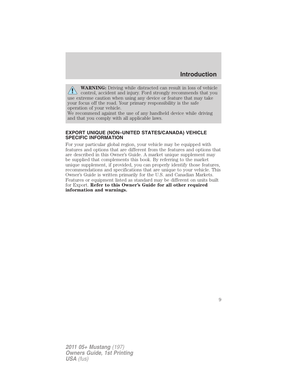Introduction | FORD 2011 Mustang v.1 User Manual | Page 9 / 348