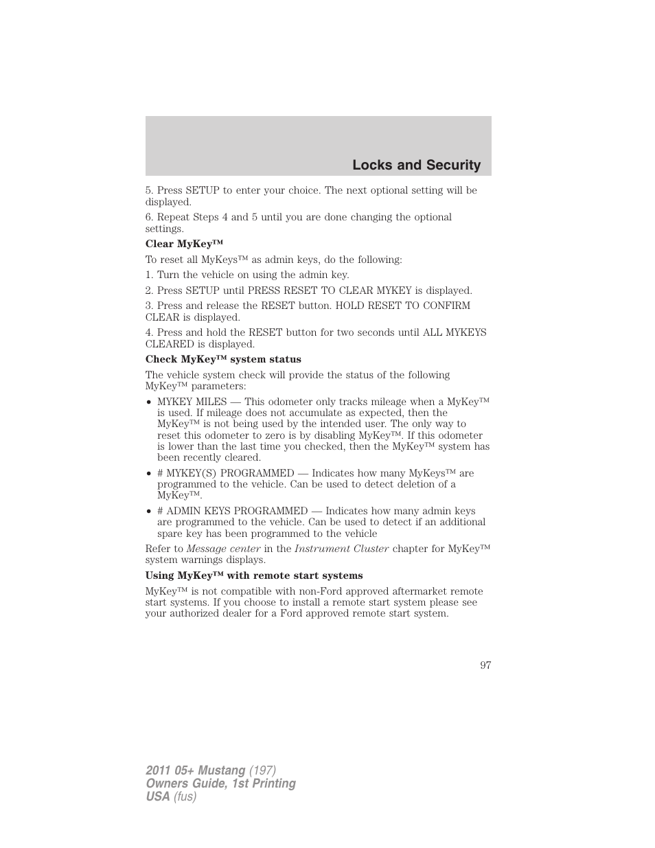 Locks and security | FORD 2011 Mustang v.1 User Manual | Page 97 / 348