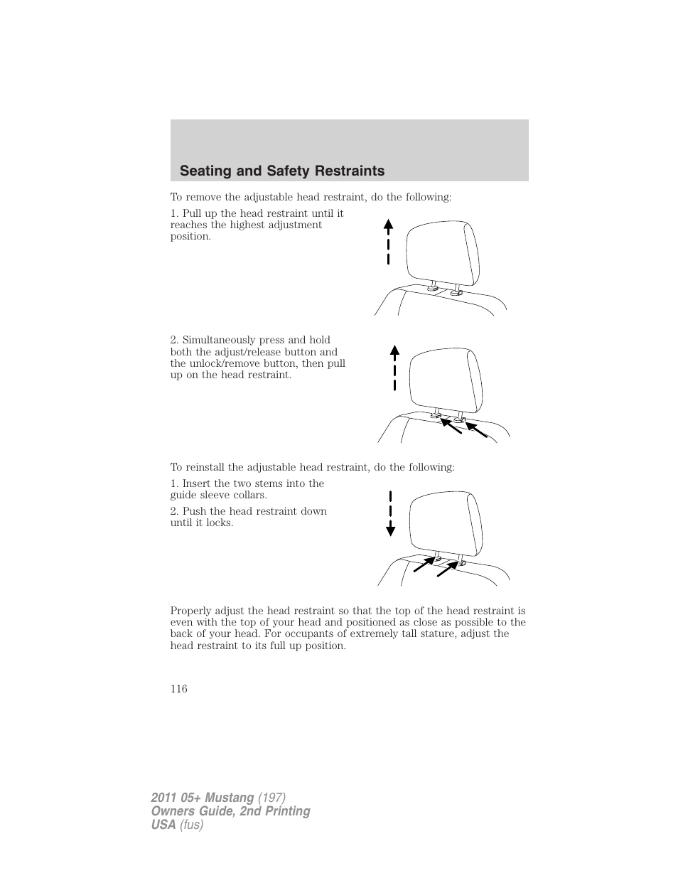 Seating and safety restraints | FORD 2011 Mustang v.2 User Manual | Page 116 / 346