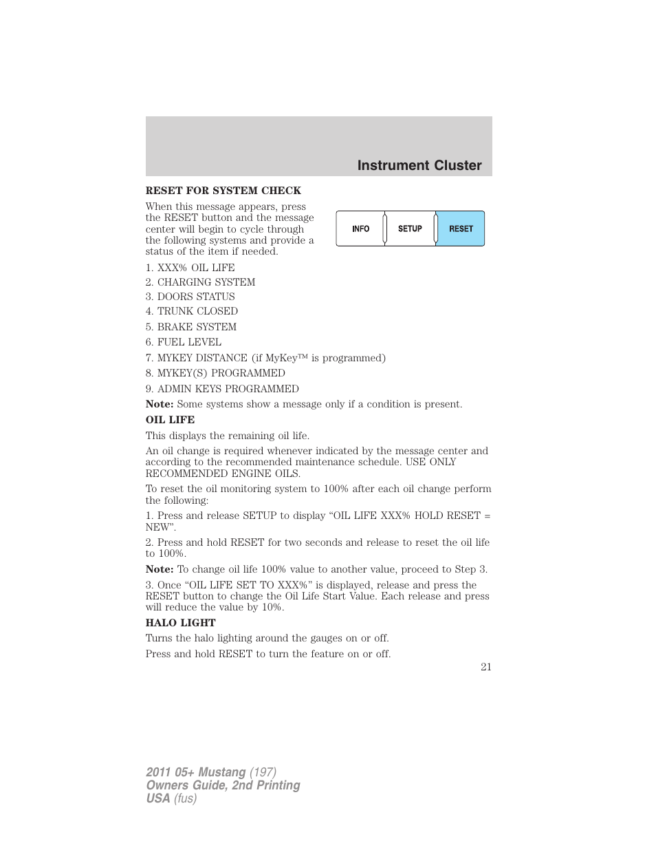Instrument cluster | FORD 2011 Mustang v.2 User Manual | Page 21 / 346