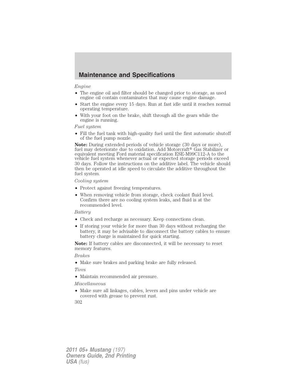 Maintenance and specifications | FORD 2011 Mustang v.2 User Manual | Page 302 / 346