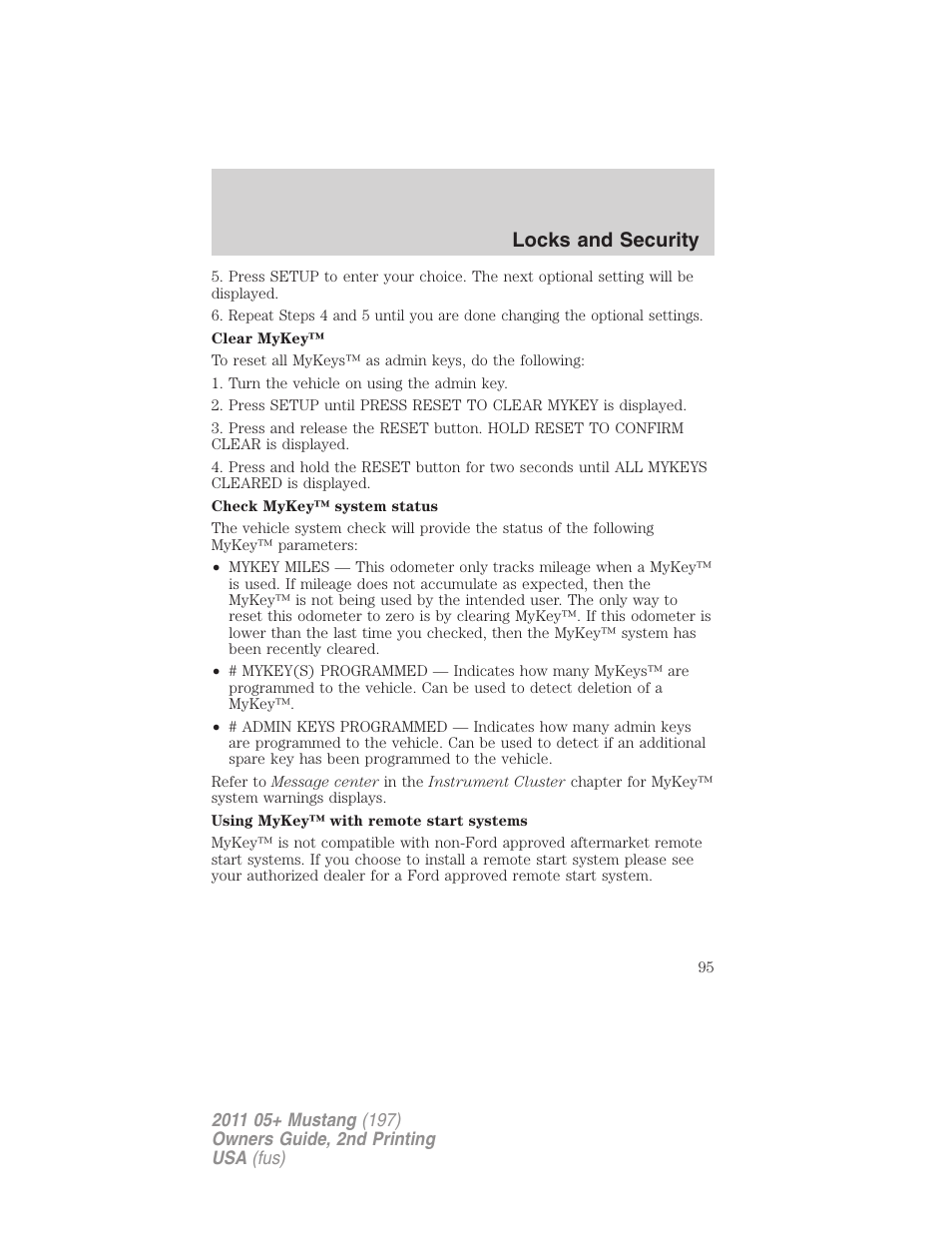 Locks and security | FORD 2011 Mustang v.2 User Manual | Page 95 / 346