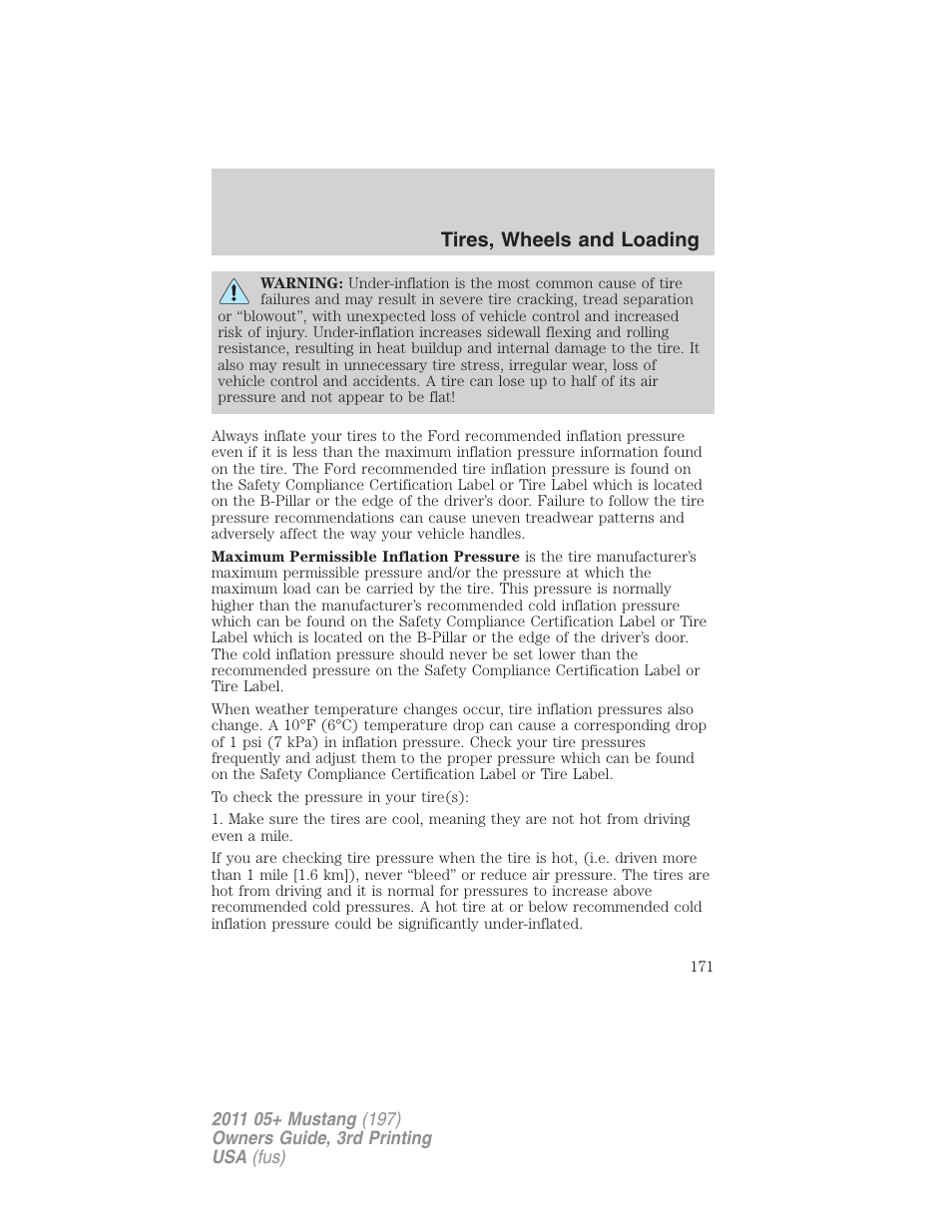 Tires, wheels and loading | FORD 2011 Mustang v.3 User Manual | Page 171 / 346