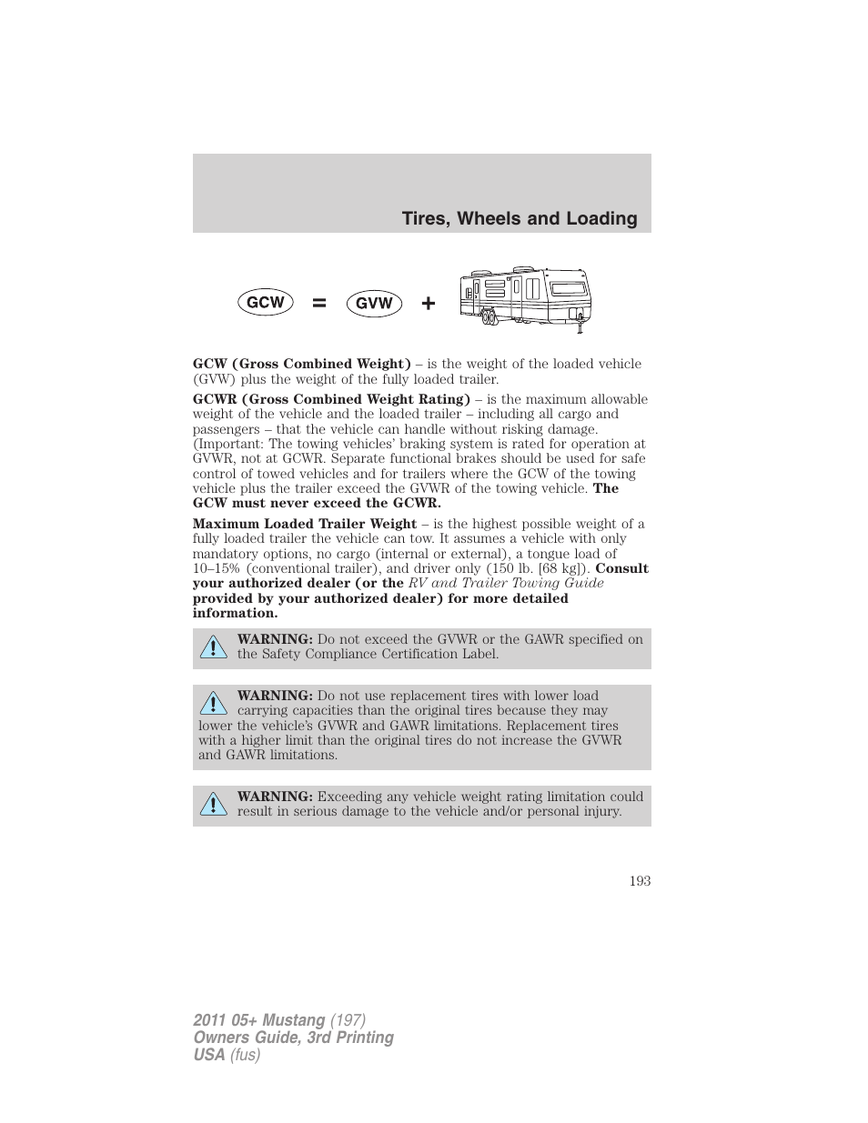 Tires, wheels and loading | FORD 2011 Mustang v.3 User Manual | Page 193 / 346