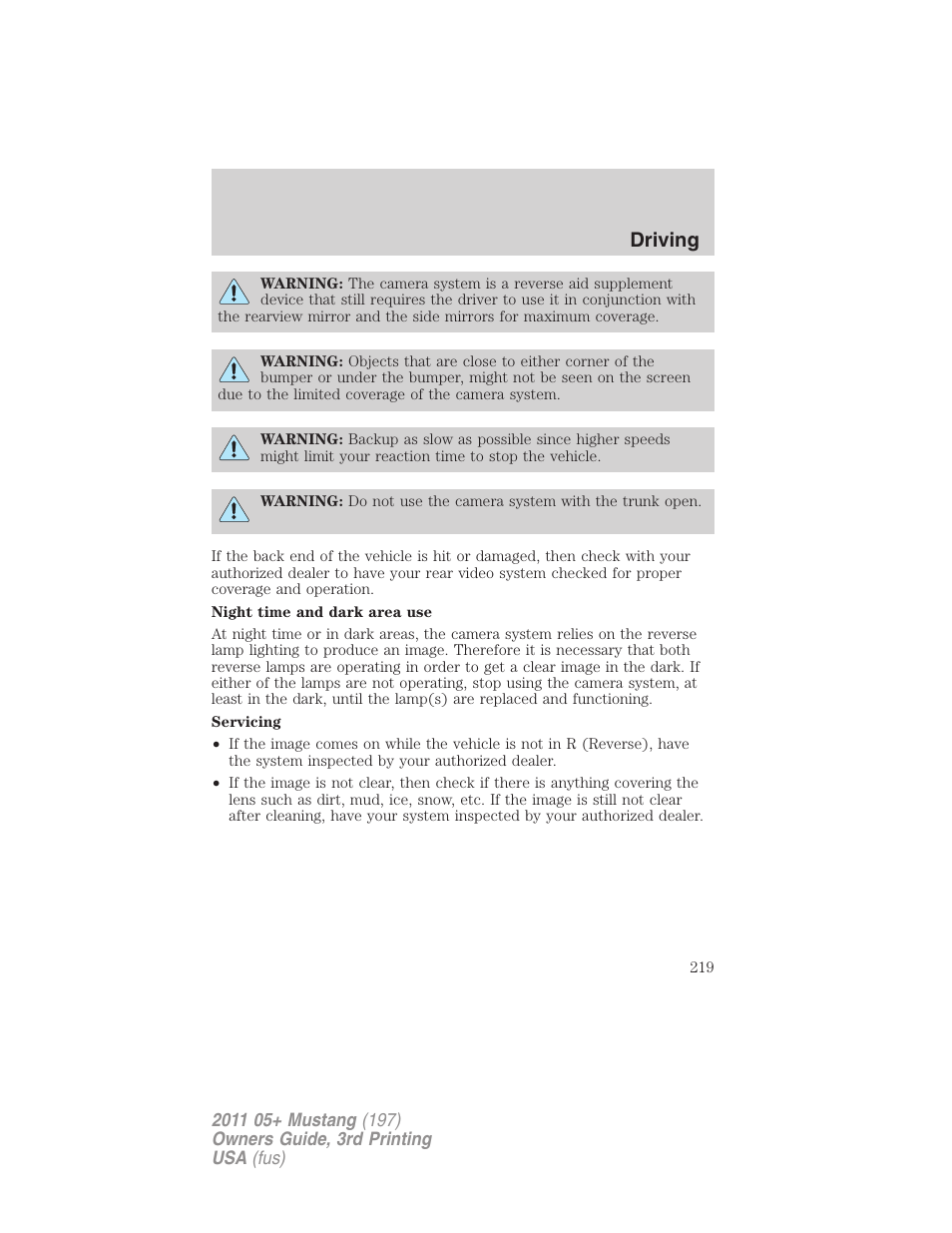 Driving | FORD 2011 Mustang v.3 User Manual | Page 219 / 346