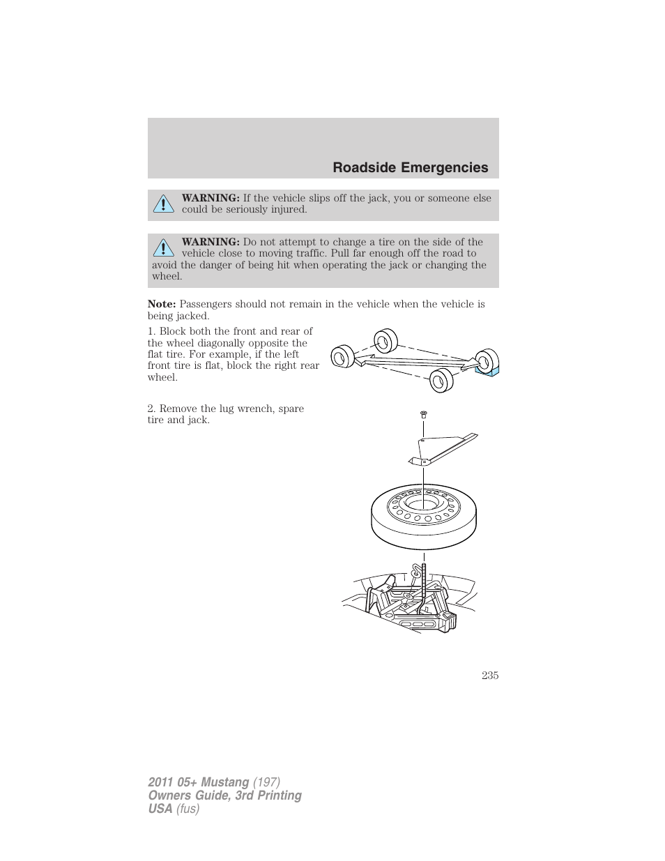 Roadside emergencies | FORD 2011 Mustang v.3 User Manual | Page 235 / 346