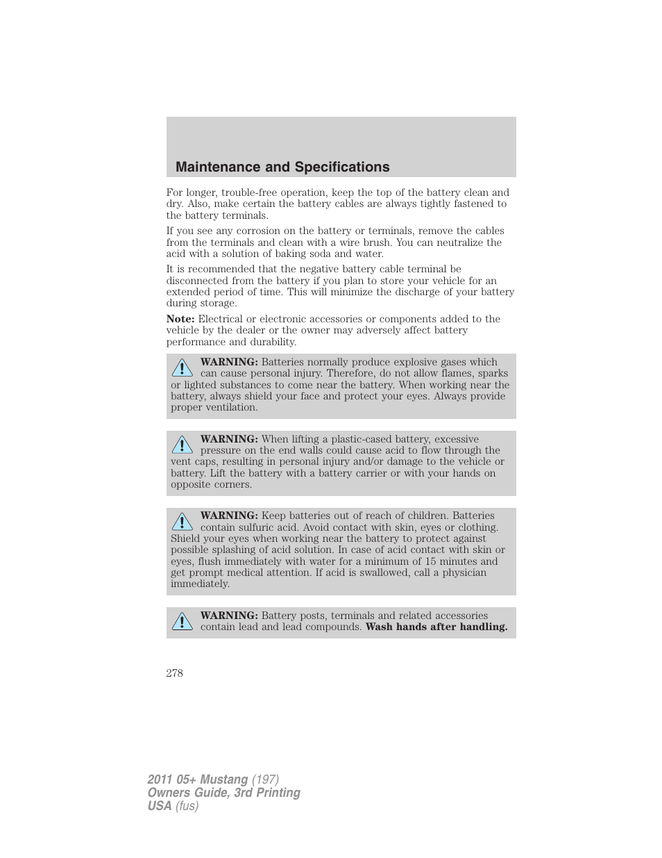 Maintenance and specifications | FORD 2011 Mustang v.3 User Manual | Page 278 / 346