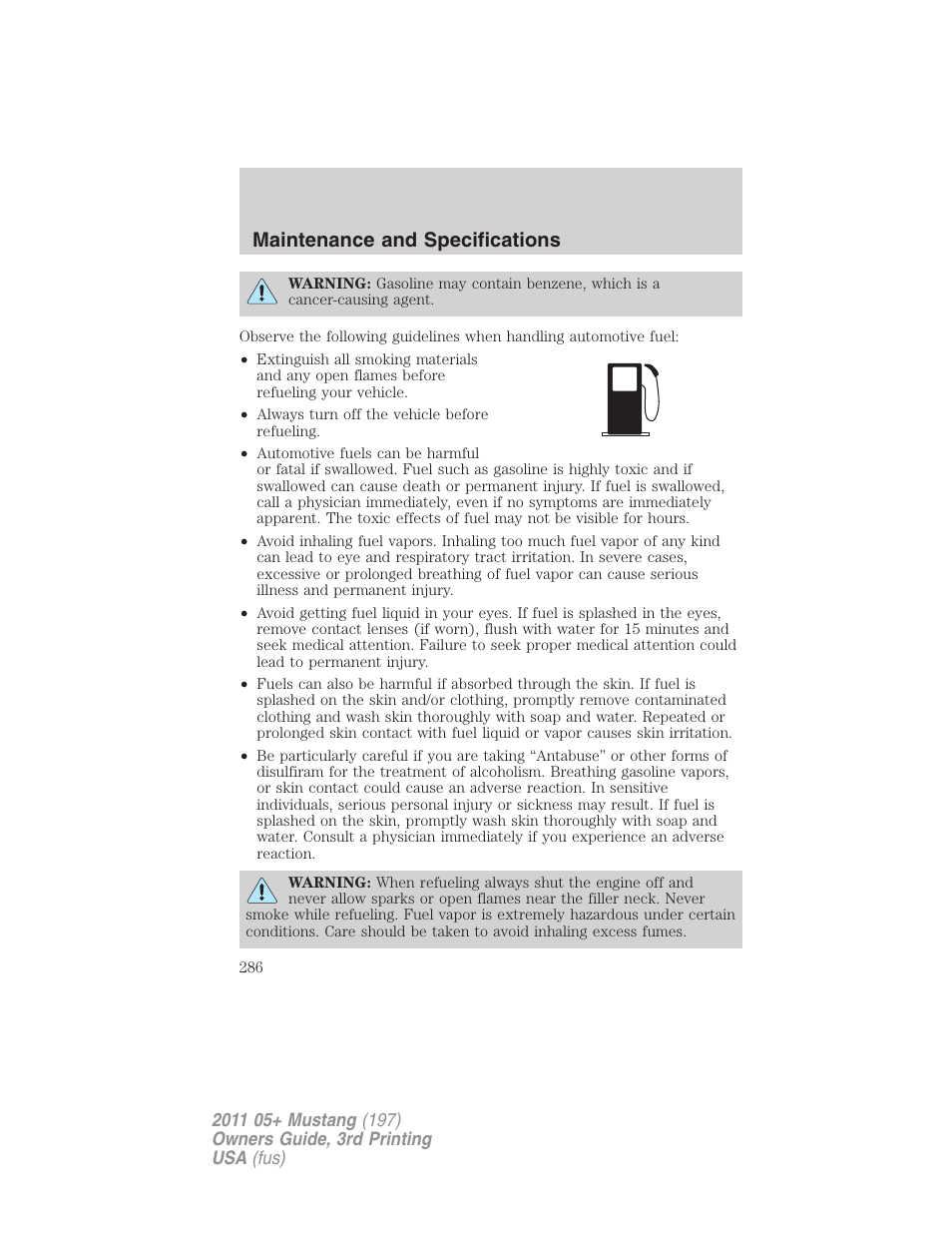 Maintenance and specifications | FORD 2011 Mustang v.3 User Manual | Page 286 / 346
