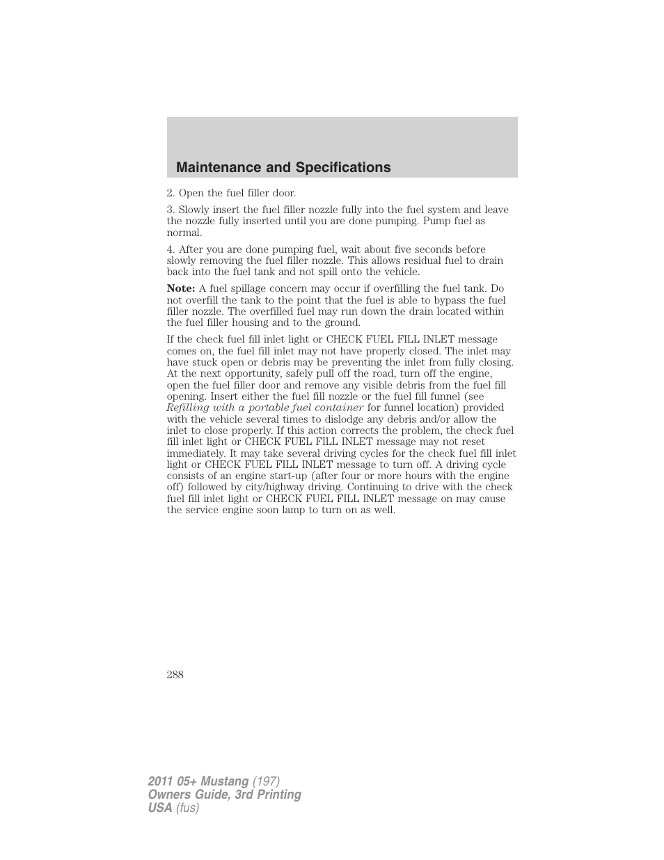 Maintenance and specifications | FORD 2011 Mustang v.3 User Manual | Page 288 / 346