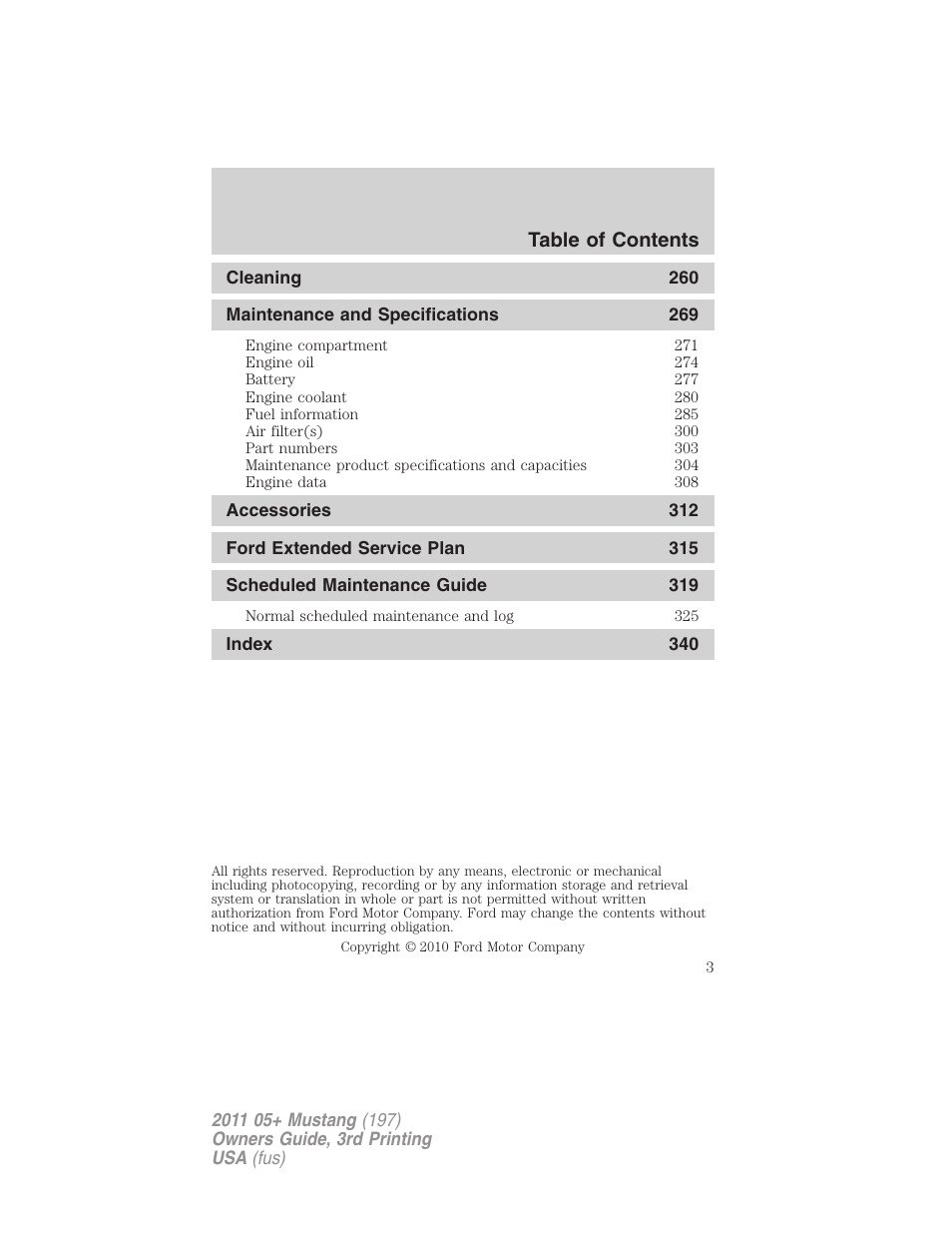 FORD 2011 Mustang v.3 User Manual | Page 3 / 346