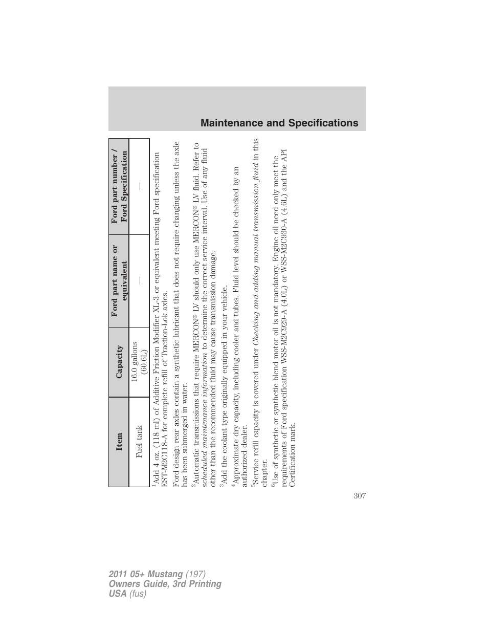 Maintenance and specifications | FORD 2011 Mustang v.3 User Manual | Page 307 / 346