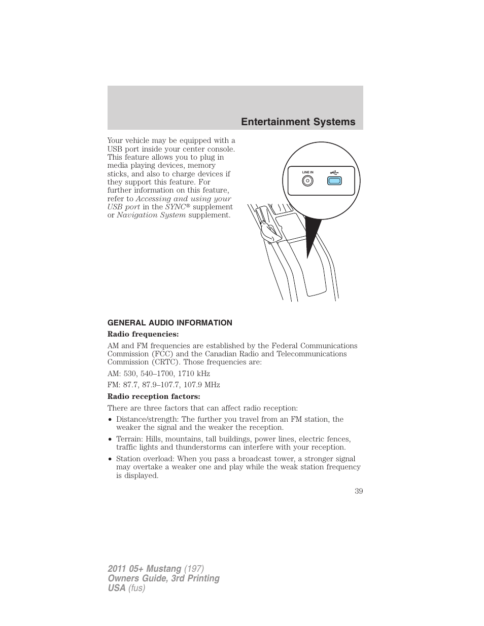General audio information, Entertainment systems | FORD 2011 Mustang v.3 User Manual | Page 39 / 346