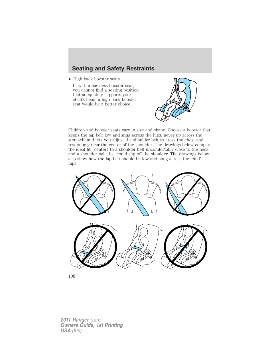 Seating and safety restraints | FORD 2011 Ranger v.1 User Manual | Page 108 / 302