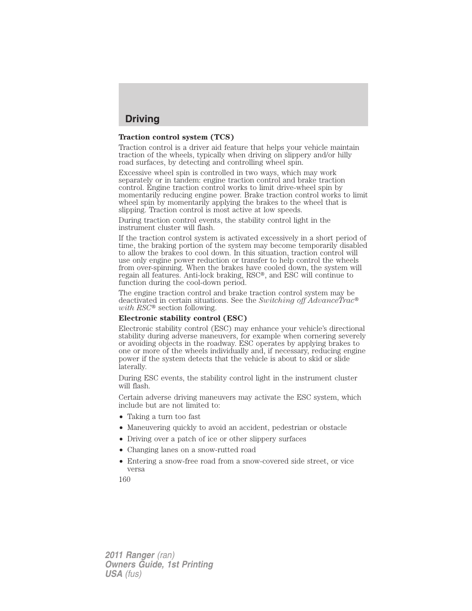 Driving | FORD 2011 Ranger v.1 User Manual | Page 160 / 302