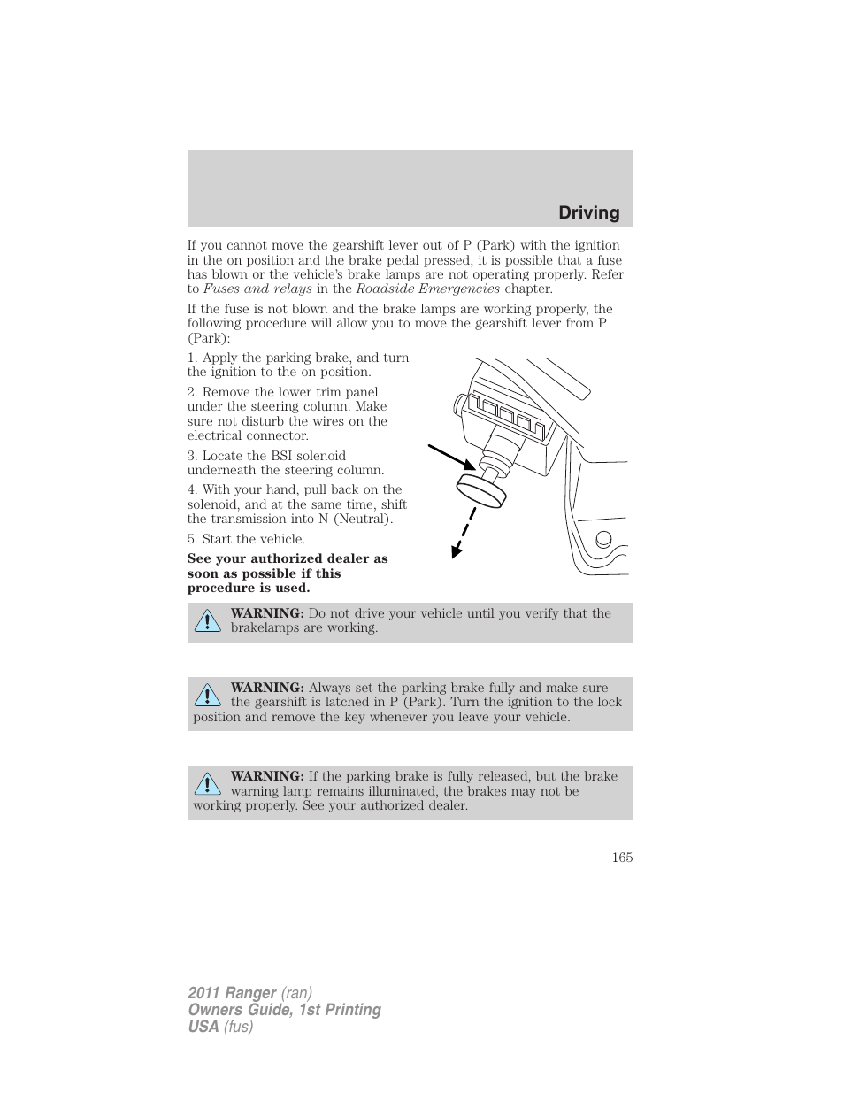Driving | FORD 2011 Ranger v.1 User Manual | Page 165 / 302