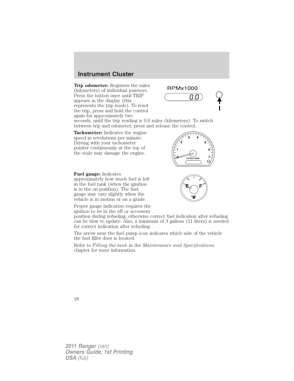 Instrument cluster | FORD 2011 Ranger v.1 User Manual | Page 18 / 302
