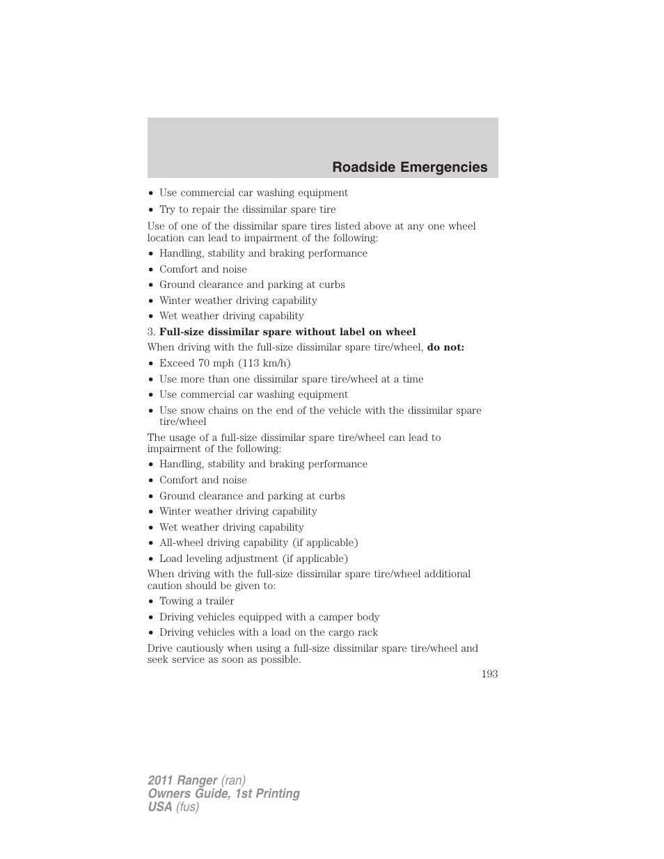 Roadside emergencies | FORD 2011 Ranger v.1 User Manual | Page 193 / 302