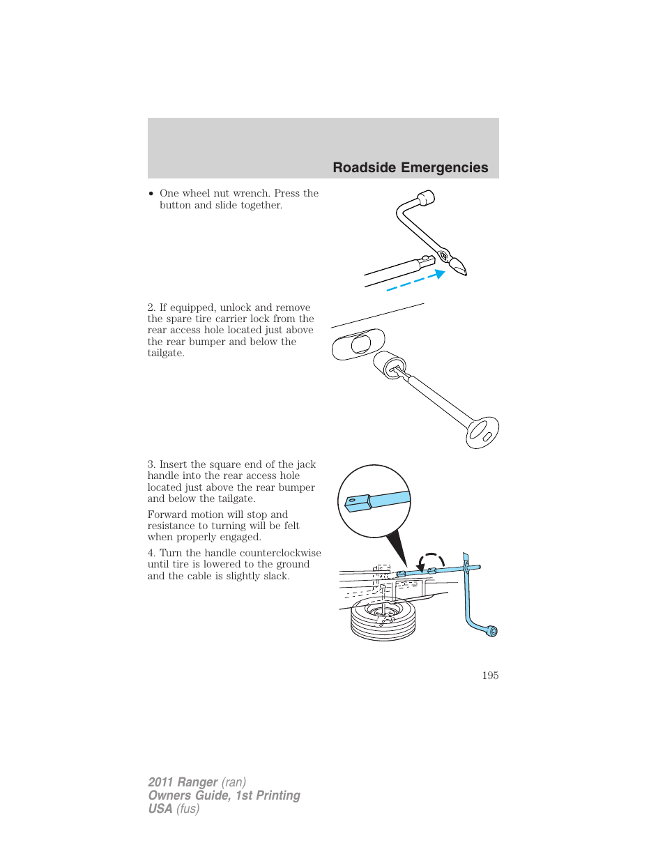 Roadside emergencies | FORD 2011 Ranger v.1 User Manual | Page 195 / 302